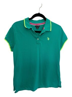 U.S. Polo Assn. Women's Teal Polo with Neon Yellow Trim